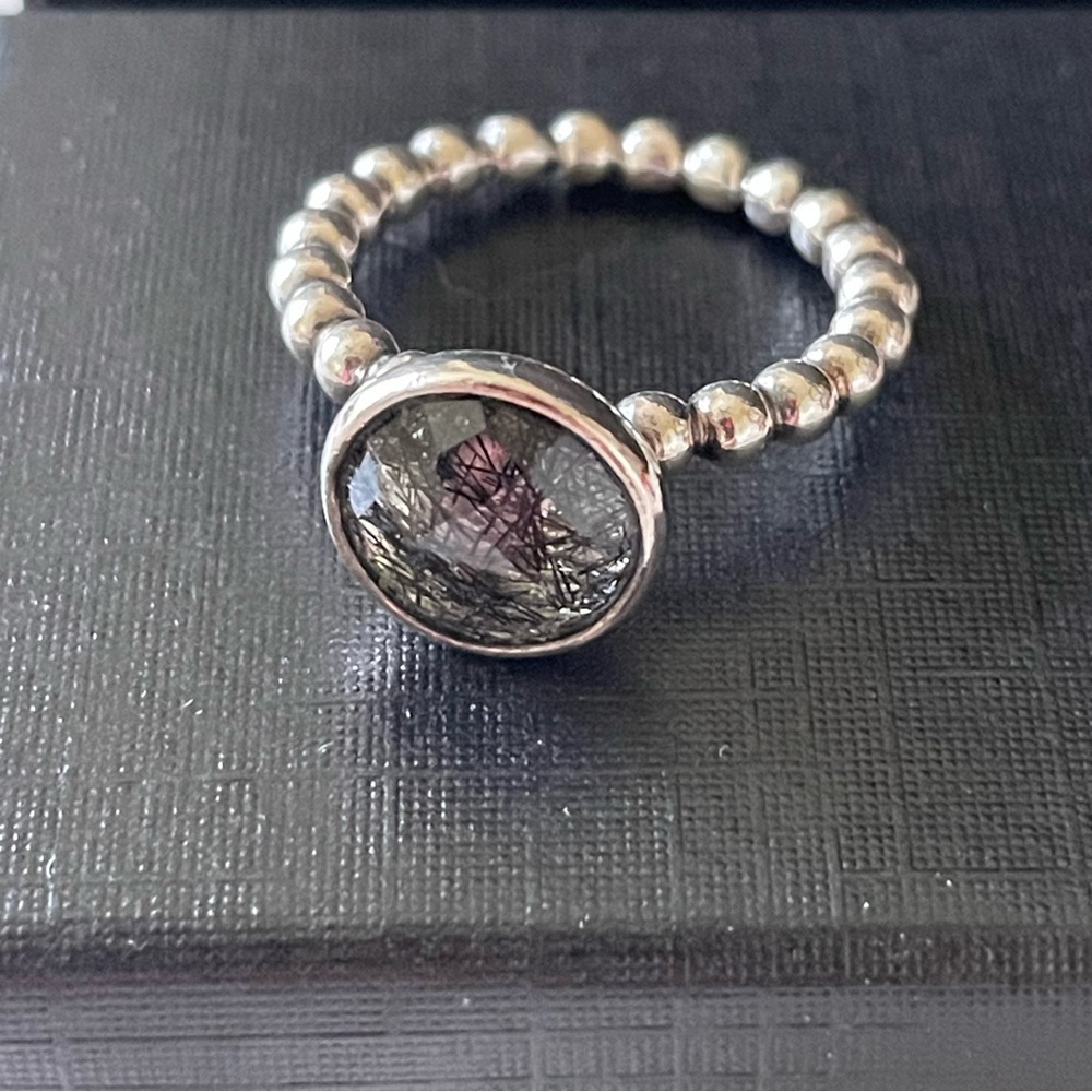 PANDORA Dark Enchantment Rutile Quartz Stackable Bubble Ring Sterling Si… - Picture 3 of 9